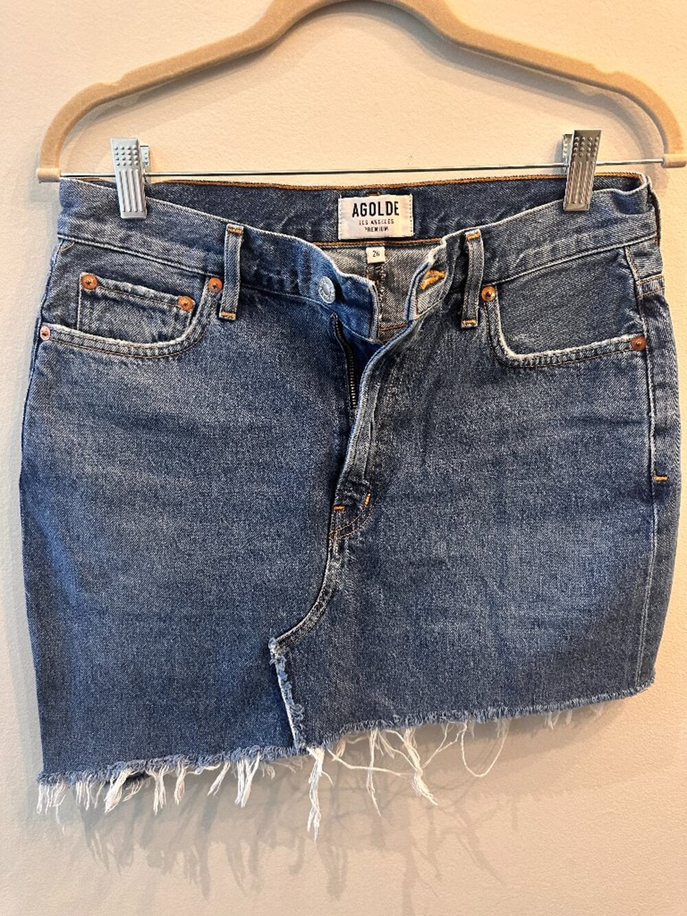 Authentic AGOLDE Angeles Raw Hem Deconstructed Jean Skirt Size 28